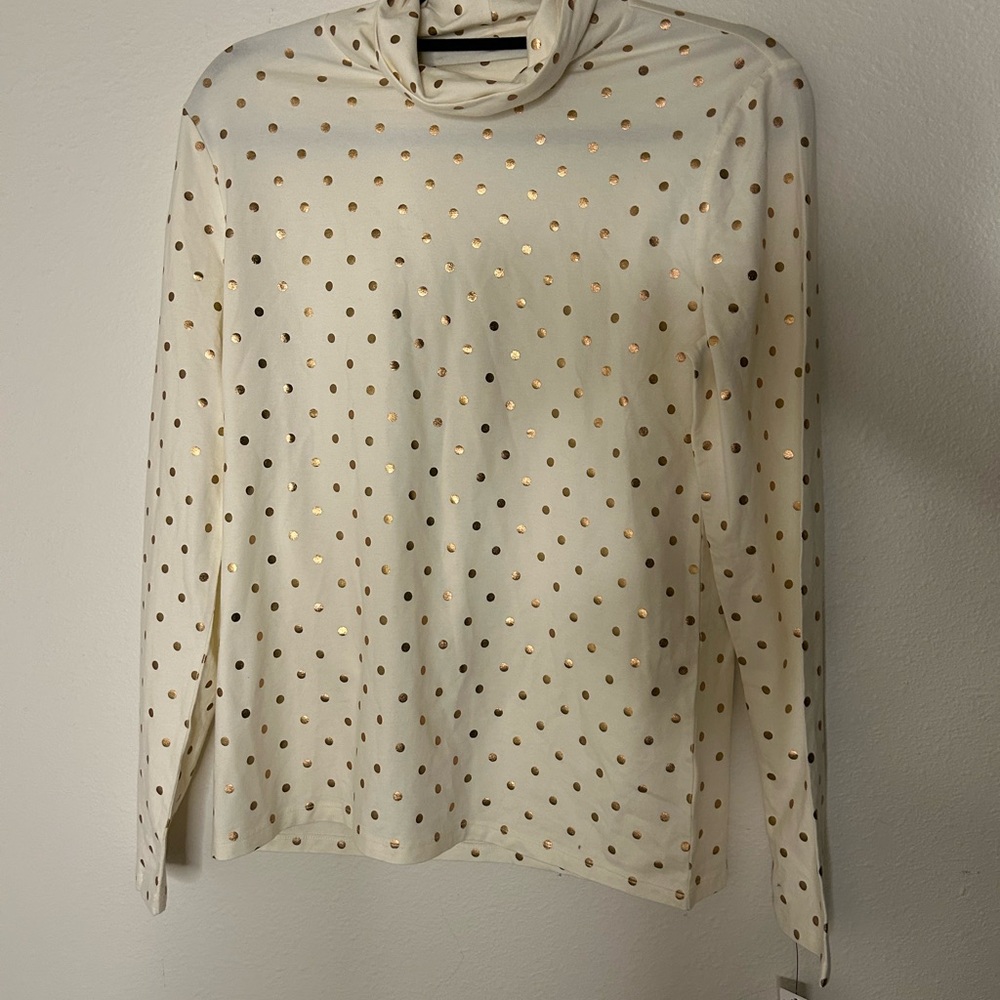 Talbots NWT Cream Turtleneck with Gold Dots